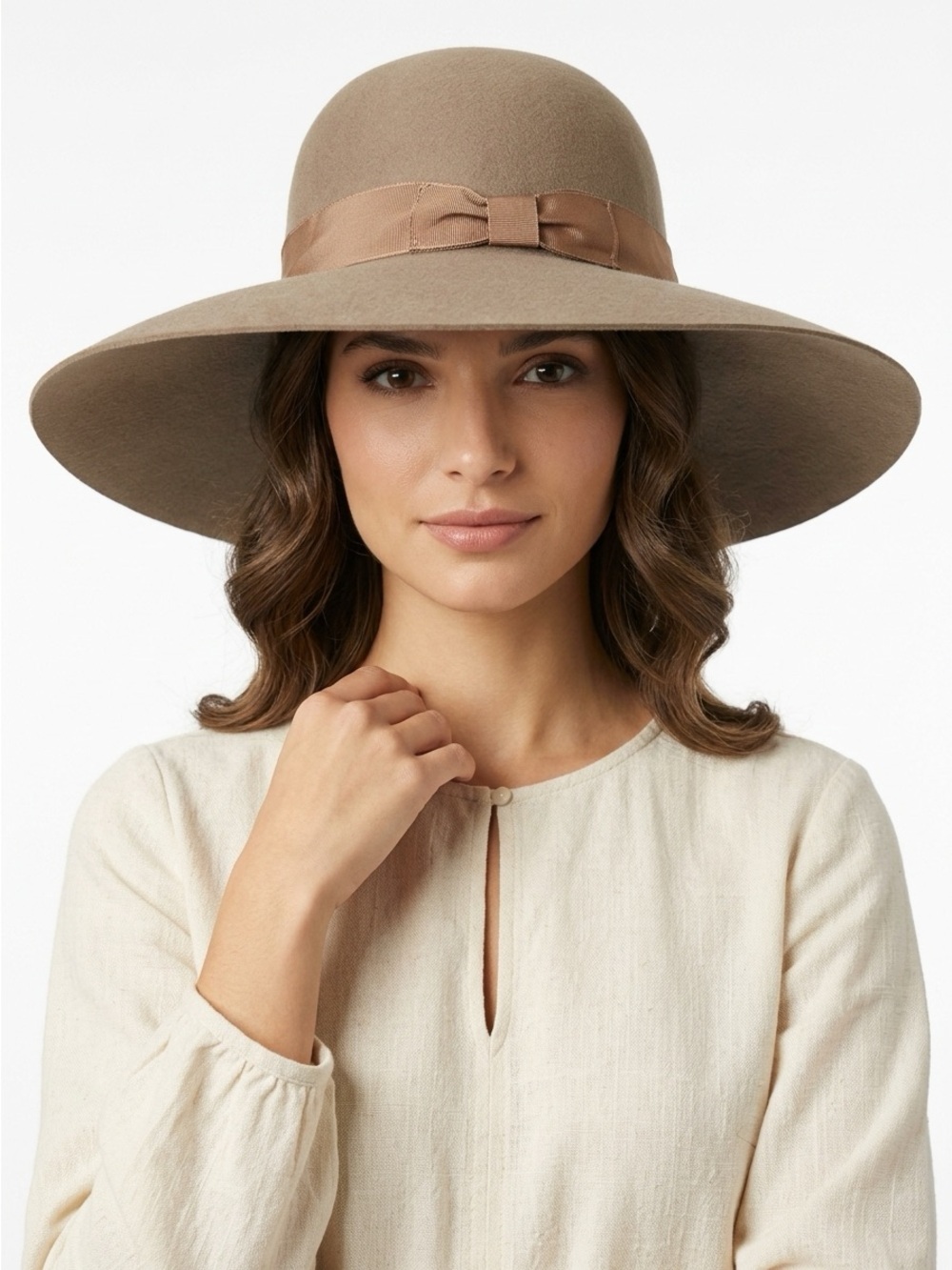 Stetson Wide Brim Hat Made In USA 100% Wool Felt Tan Large